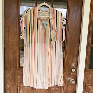 Umgee Multi-Color Vertical Stripe Shirt Dress